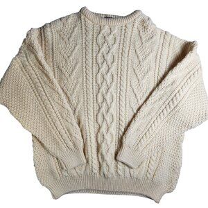Vintage Cream Cable Knit Wool Sweater XL By Acorn